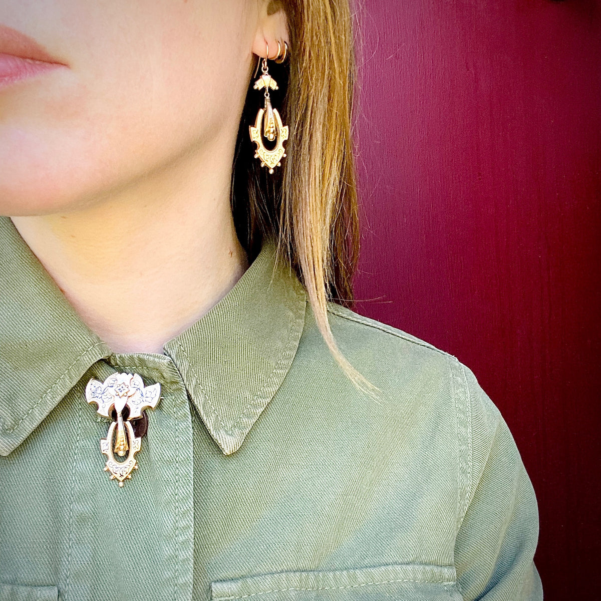 Victorian Pin and Earring Set