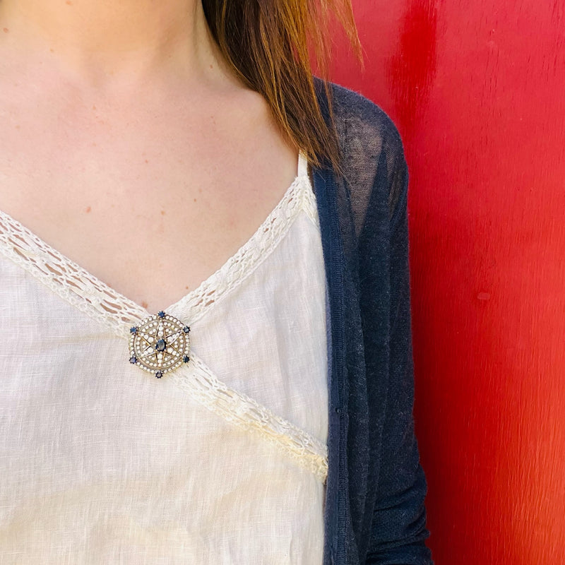 Starry Sapphire & Diamond Retro Brooch