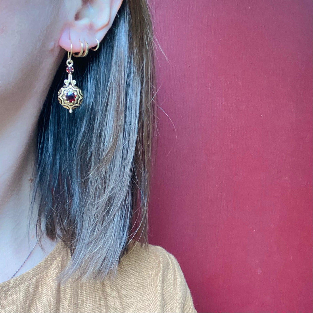 Wonderful Gold Garnet & Enamel Victorian Earrings