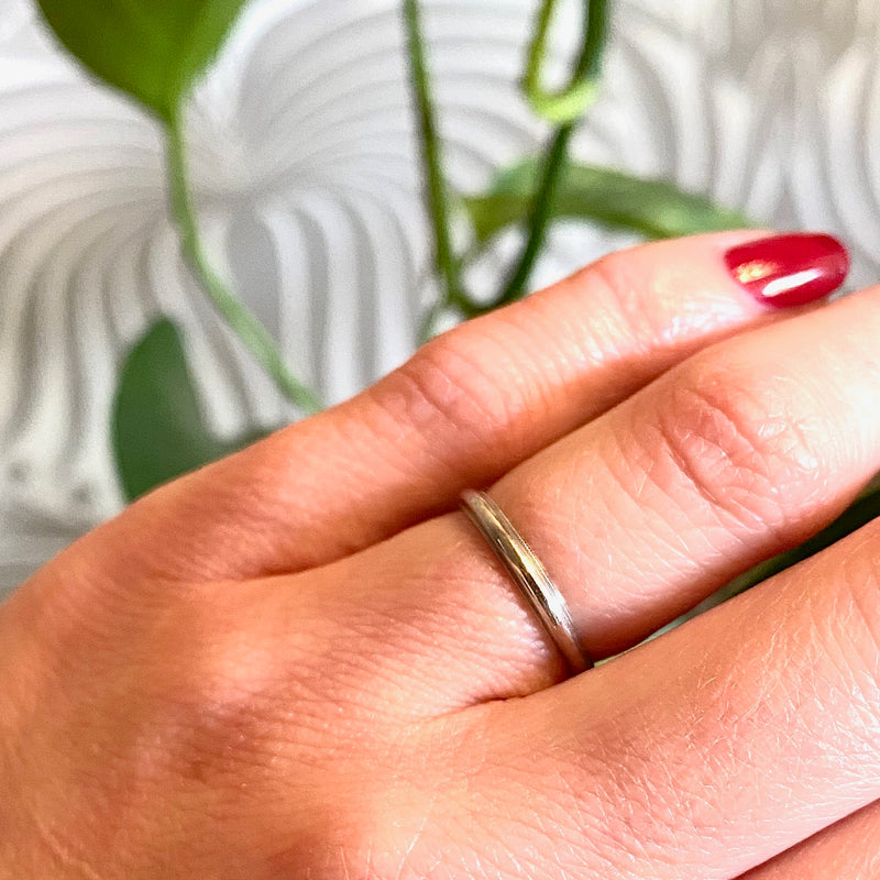 Vintage Half Round Platinum Band with Milgrain Edge