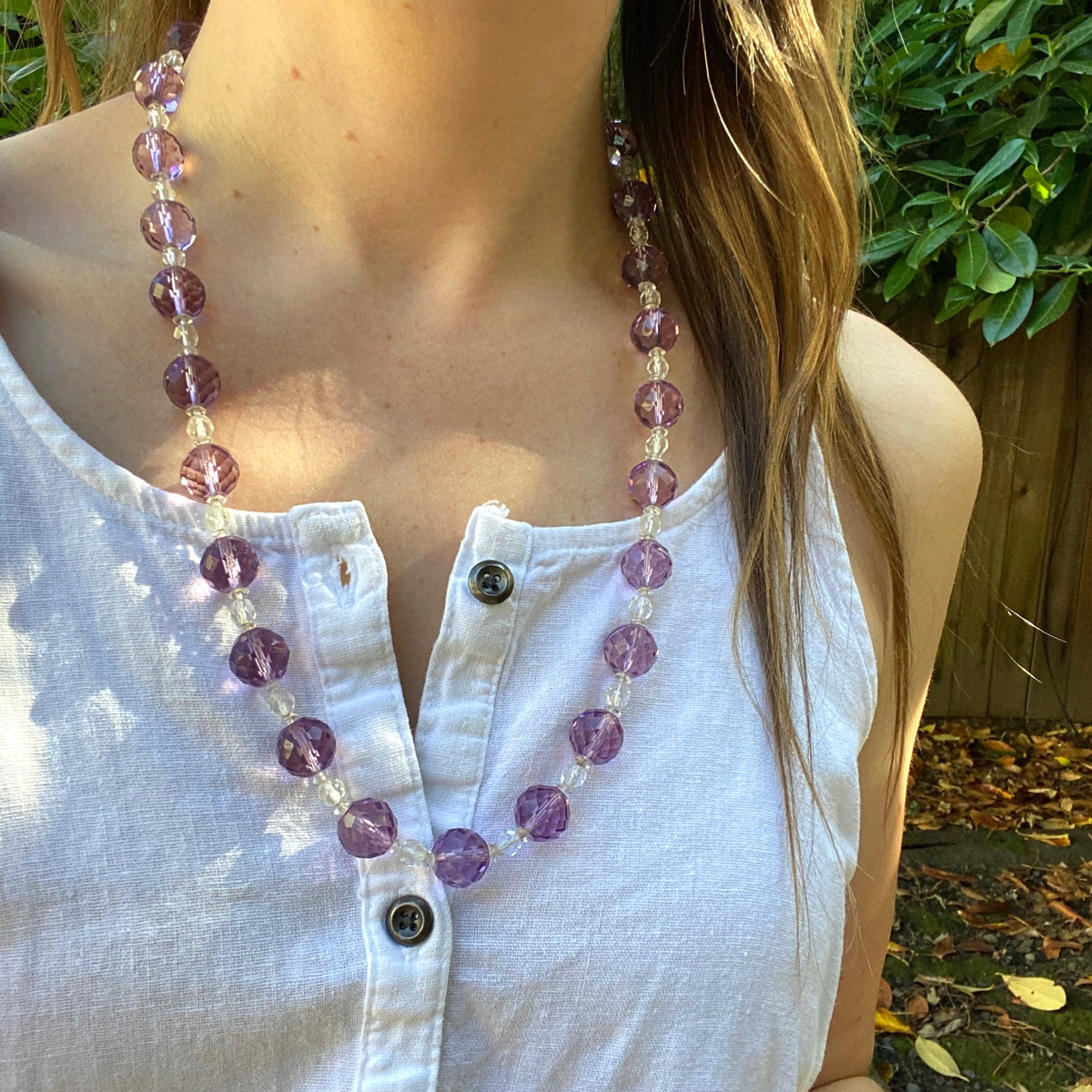 Art Deco Purple Crystal Bead Necklace