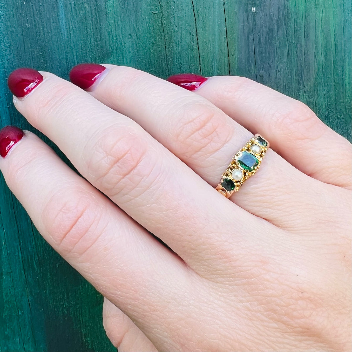 Gorgeous Georgian Emerald Doublet & Pearl Band