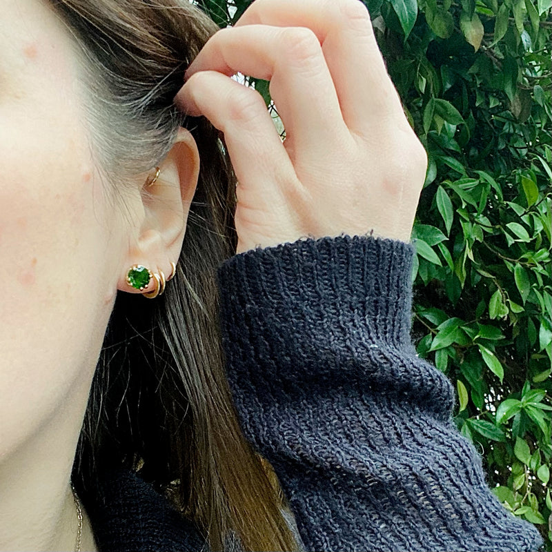 Deep Green Diopside Recycled Gold Studs