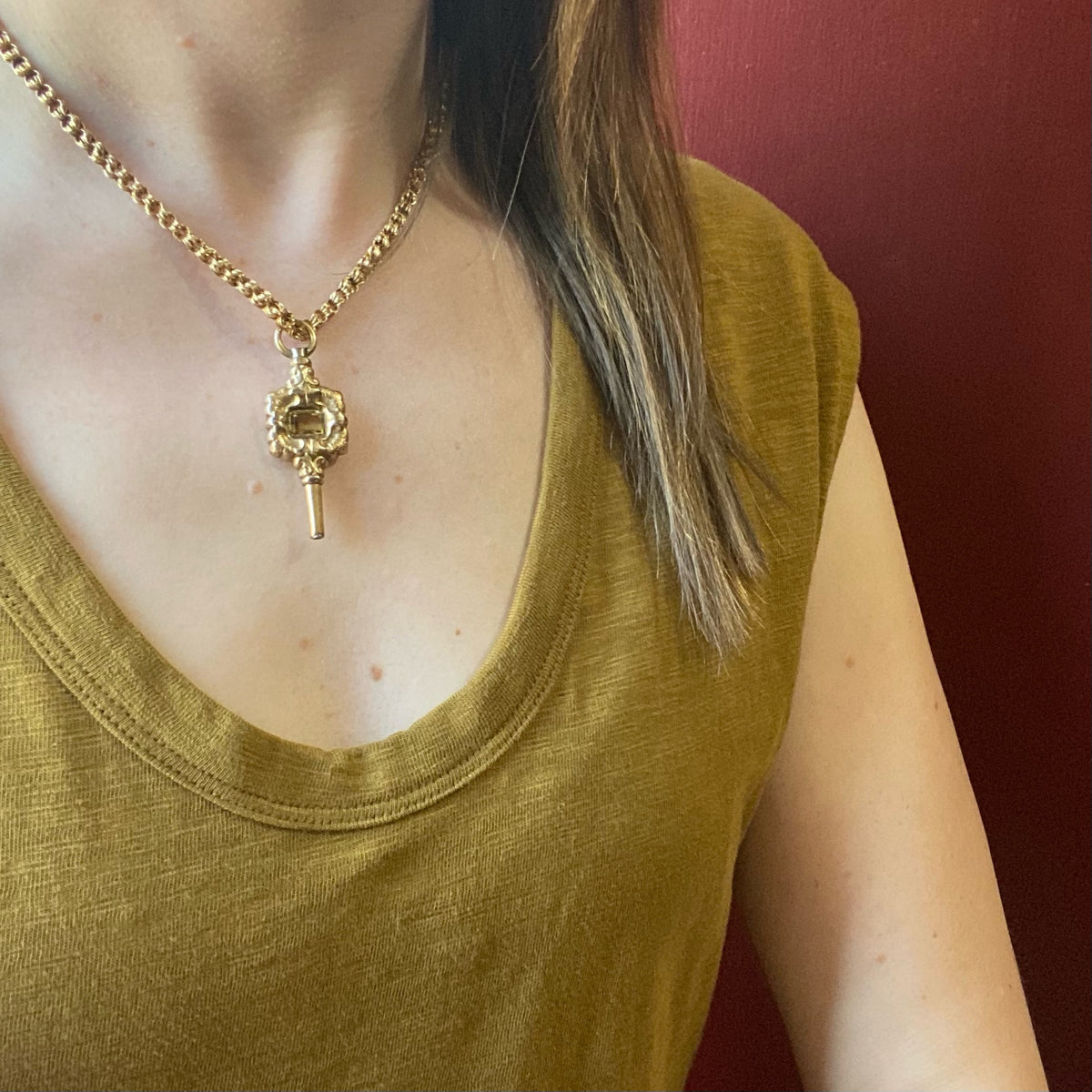Antique Gold Sheeted Watch Key with Citrine