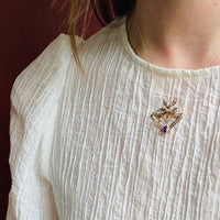 European Pearl & Amethyst Gold Bow Pendant