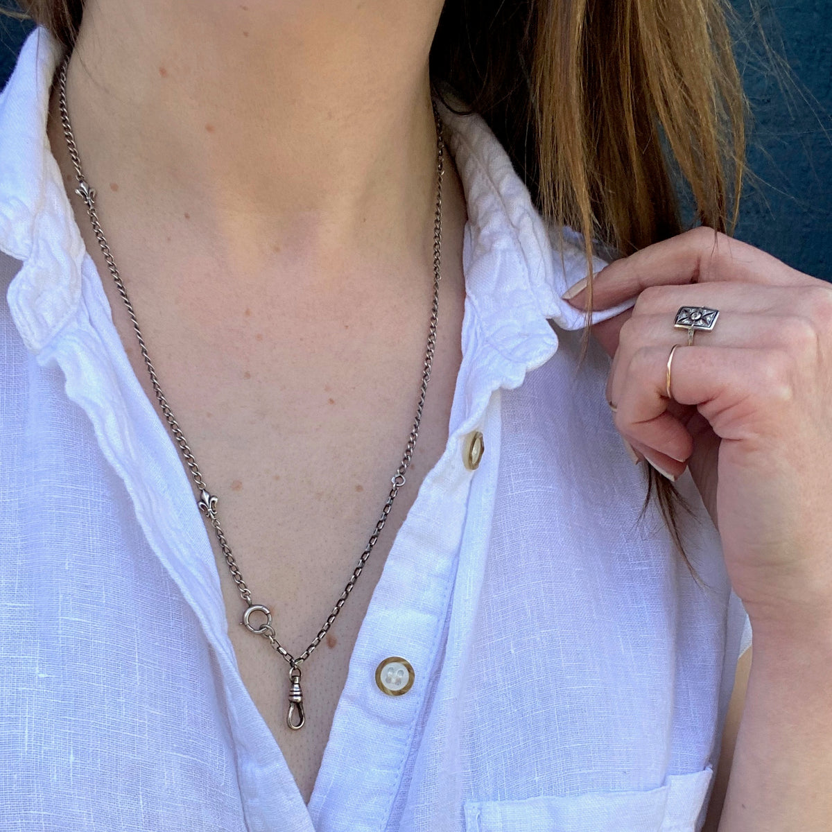 French Sterling Chain with Fleur de Lis Detail