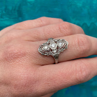 Stunning Platinum Filigree Diamond Edwardian Ring