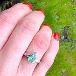 Platinum Pear Shape Emerald and Diamond Engagement Ring