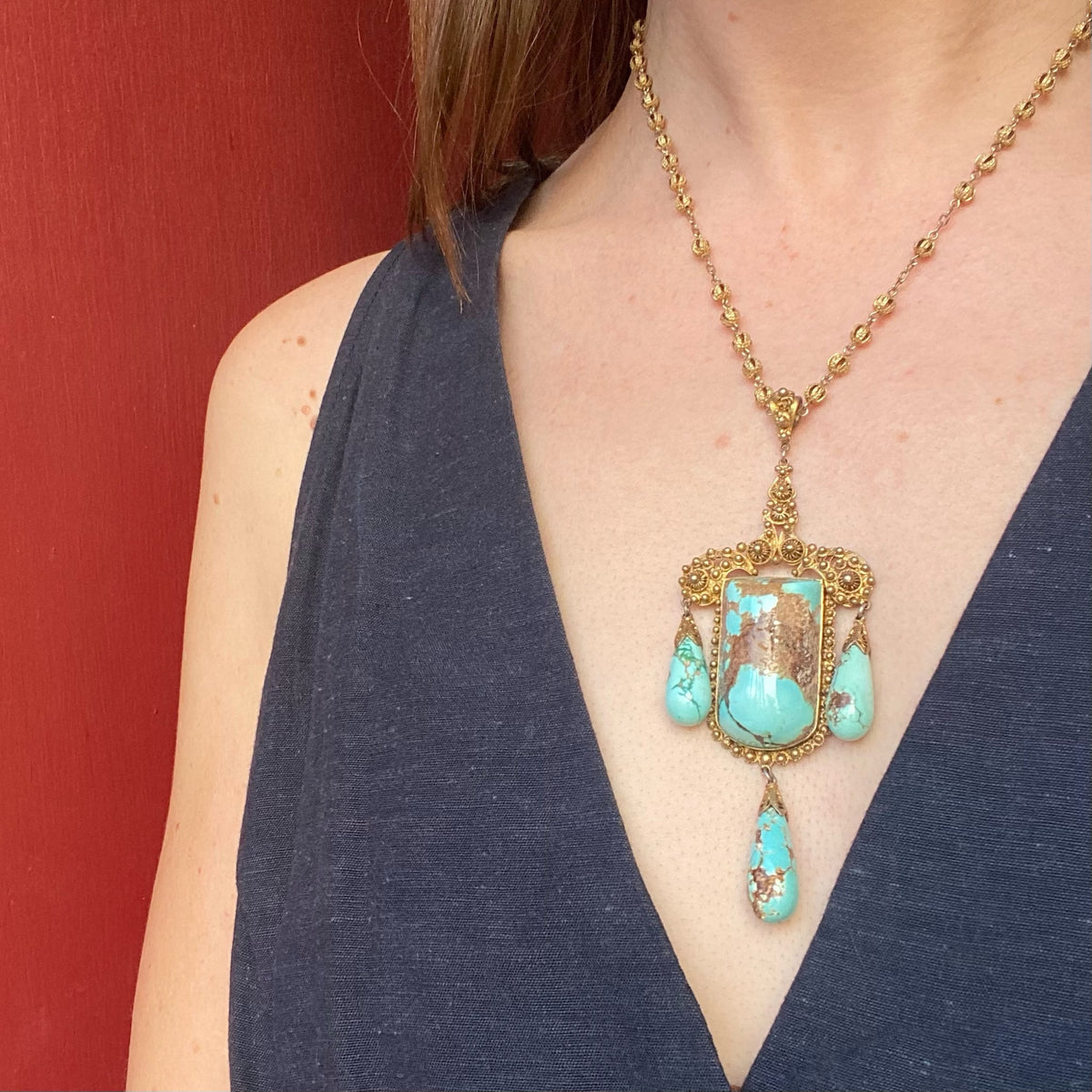 Silver Gilt Turquoise Necklace