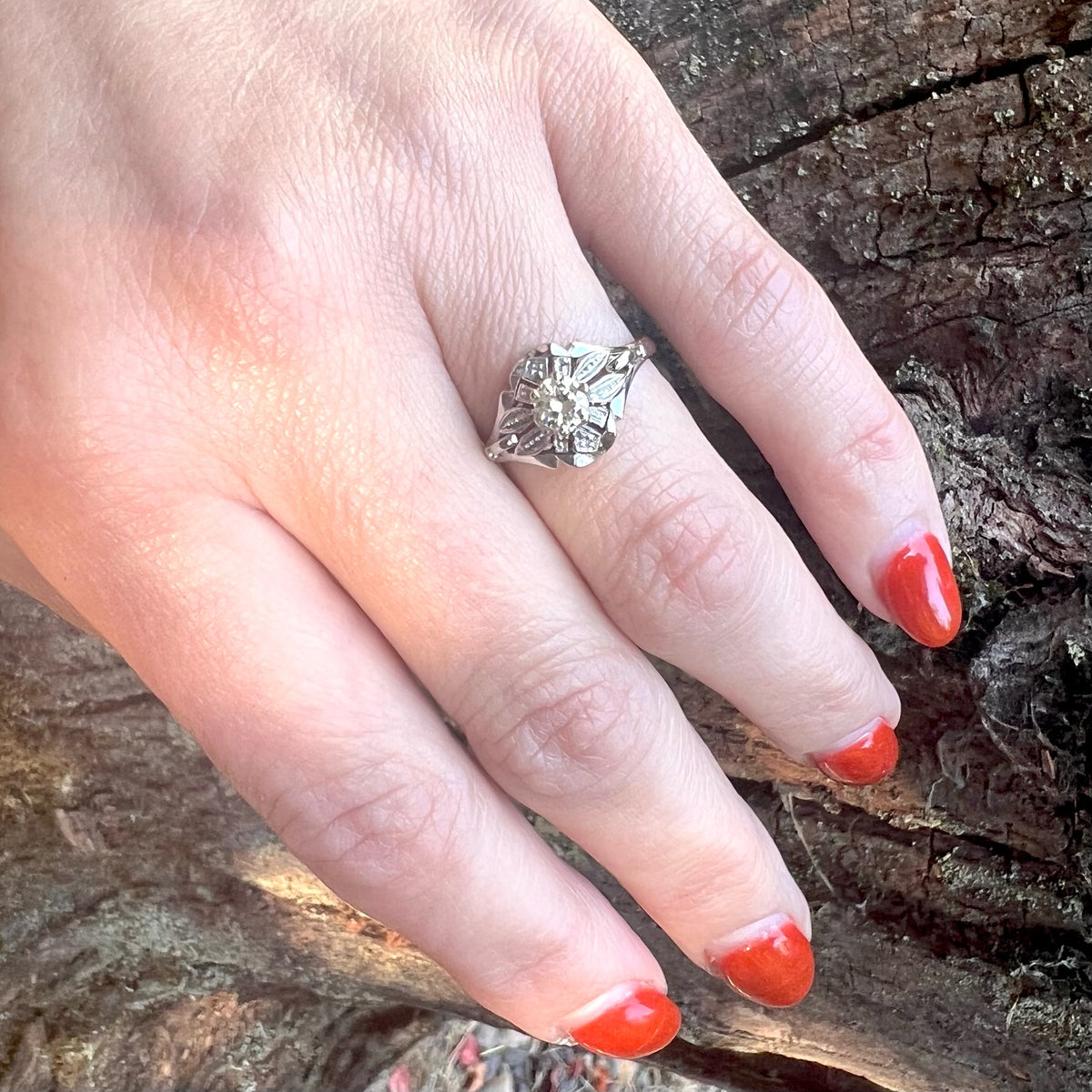 Diamond Solitaire with Ornate Late Deco Details