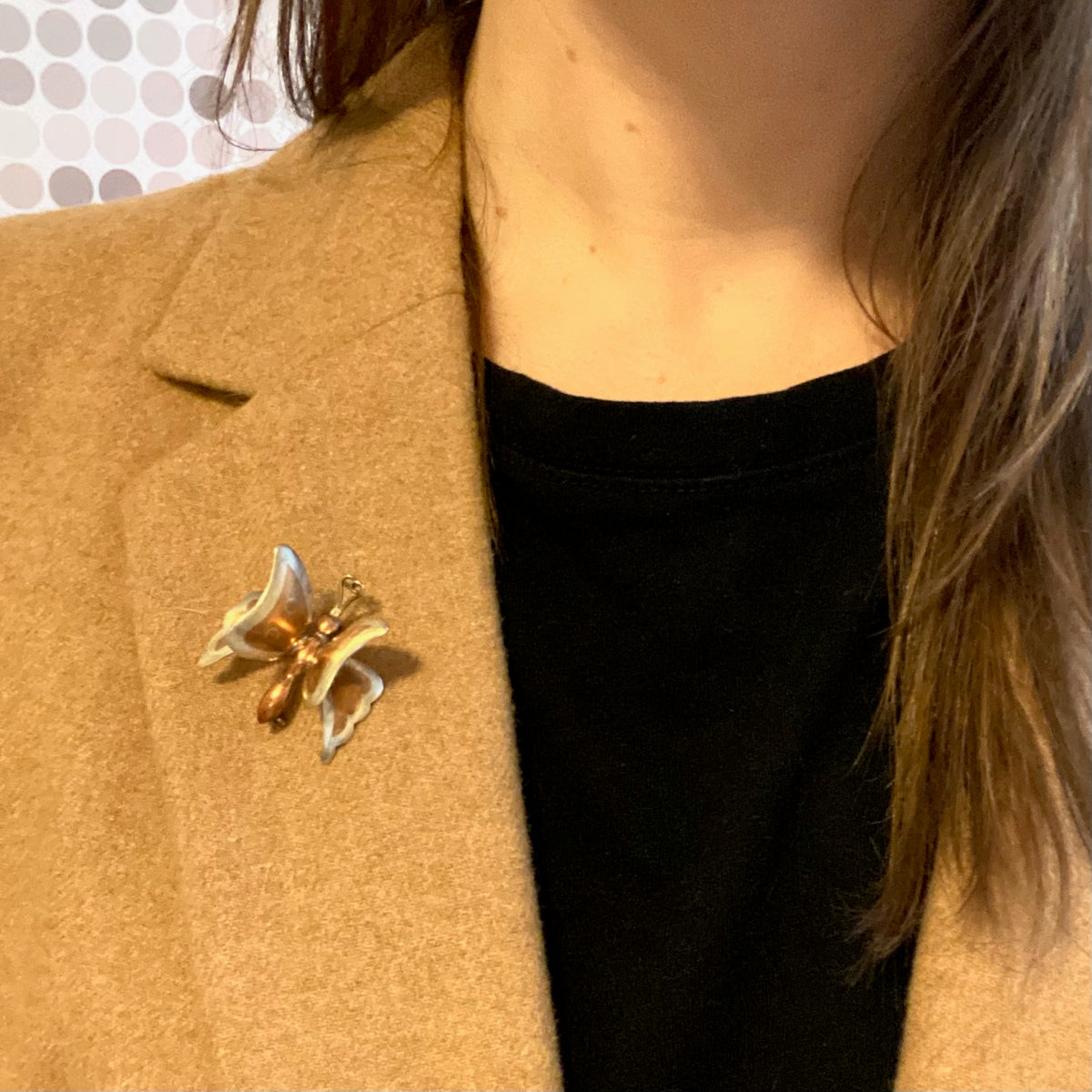 Copper & Sterling 3-D Butterfly Brooch