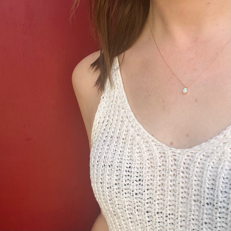 Fire & Color Tiny Opal Solitaire Pendant in Rose Gold