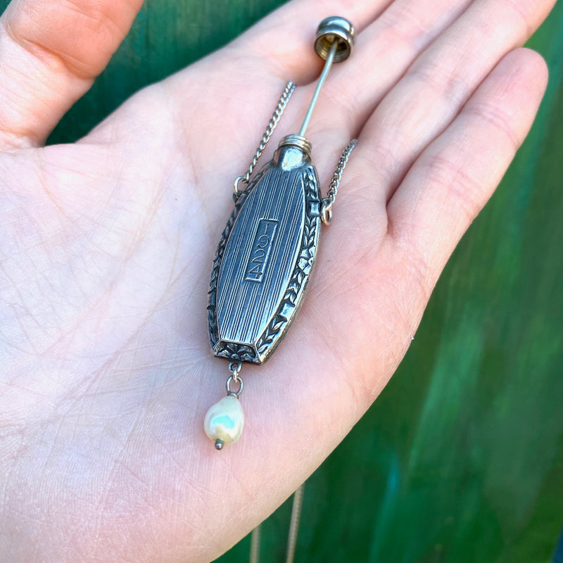 Pinstriped Art Deco Perfume Bottle Necklace
