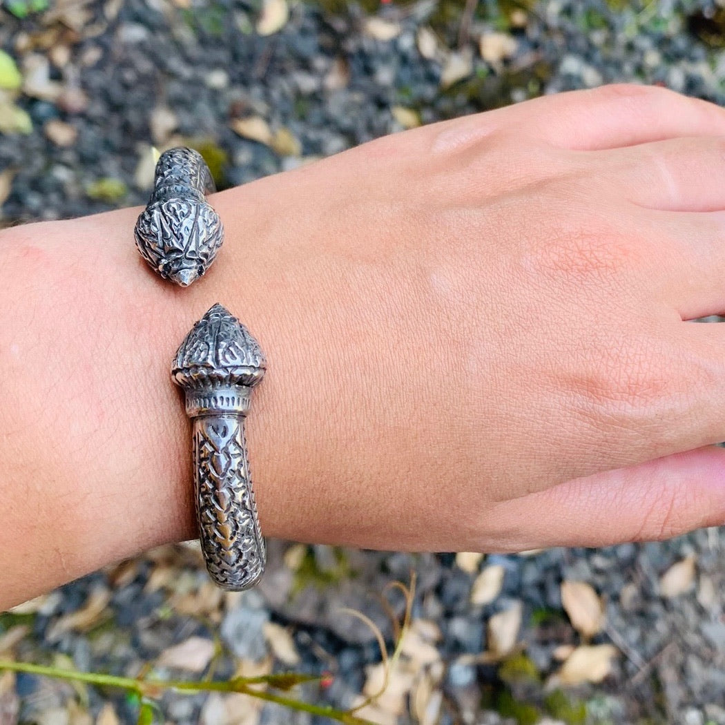 Hand Engraved Silver Paisley Bangle Bracelet