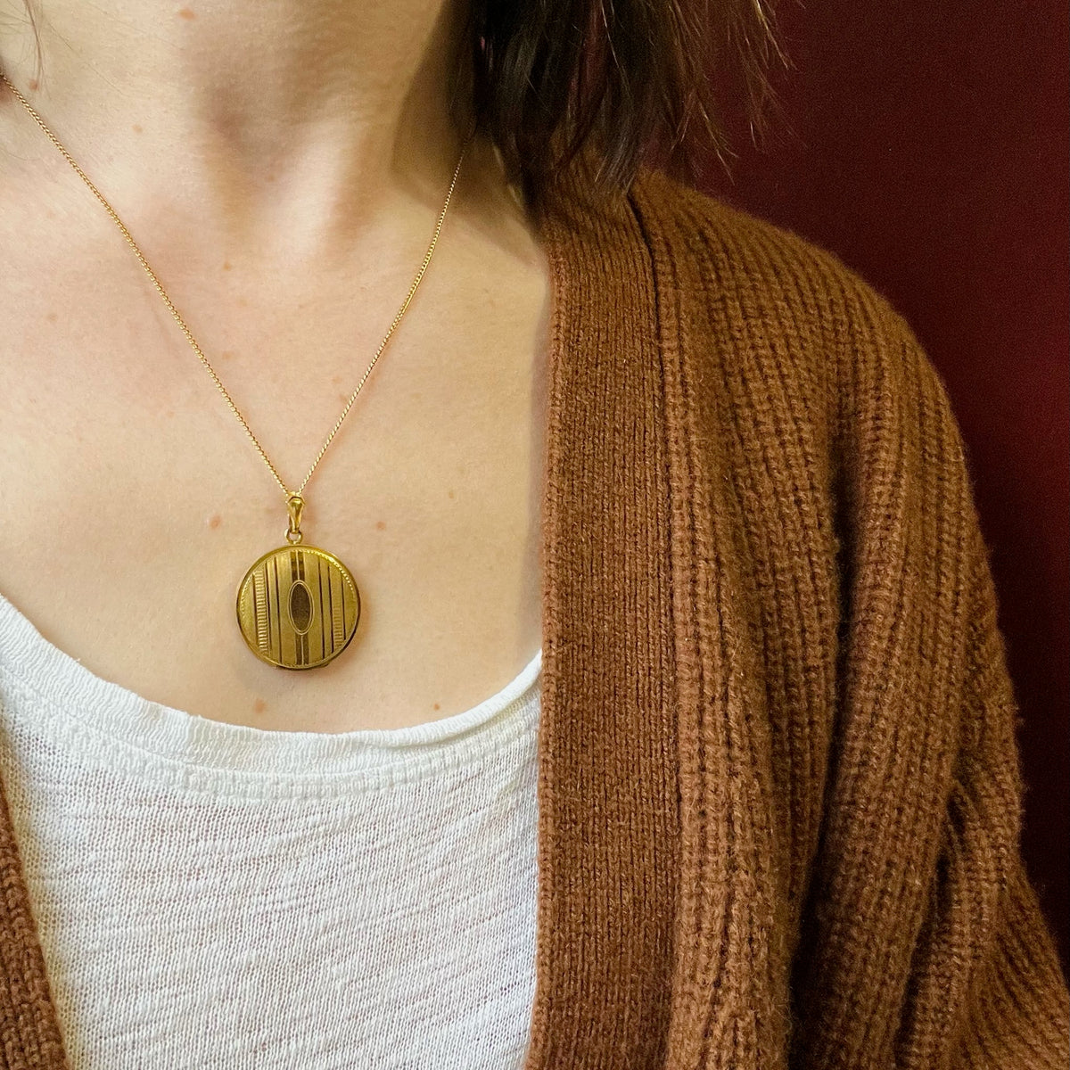 Snazzy Pinstriped Gold Filled Locket