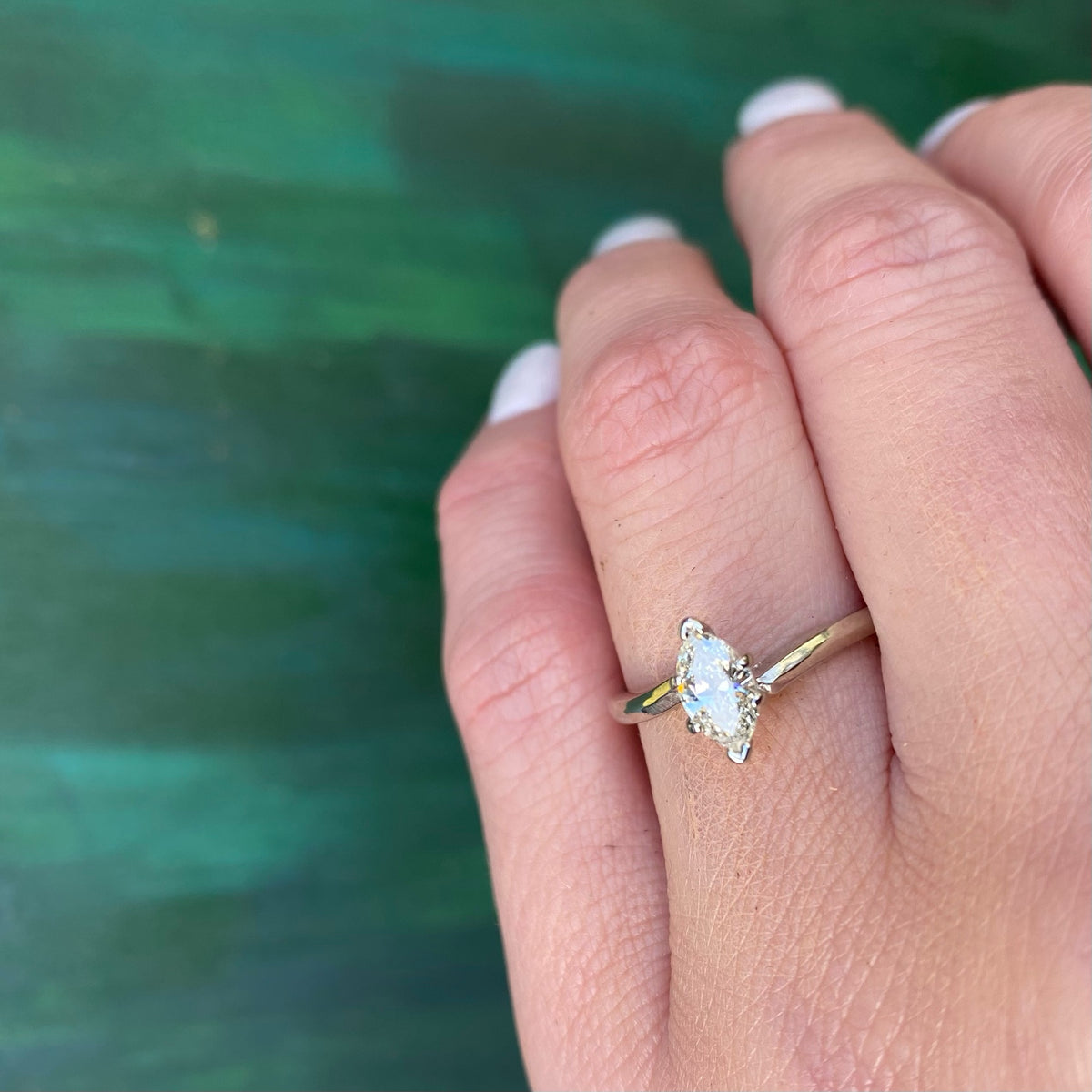 Sophisticated Mid Century Marquis Diamond Solitaire