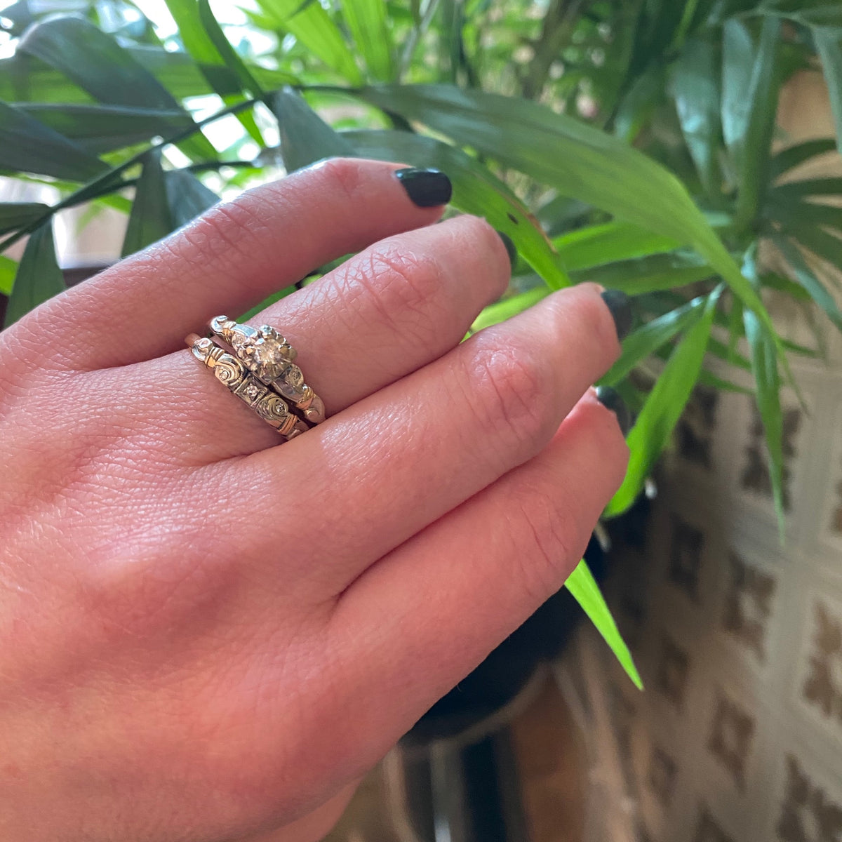 Pretty Two Tone Gold and Diamond 1940's Wedding Set
