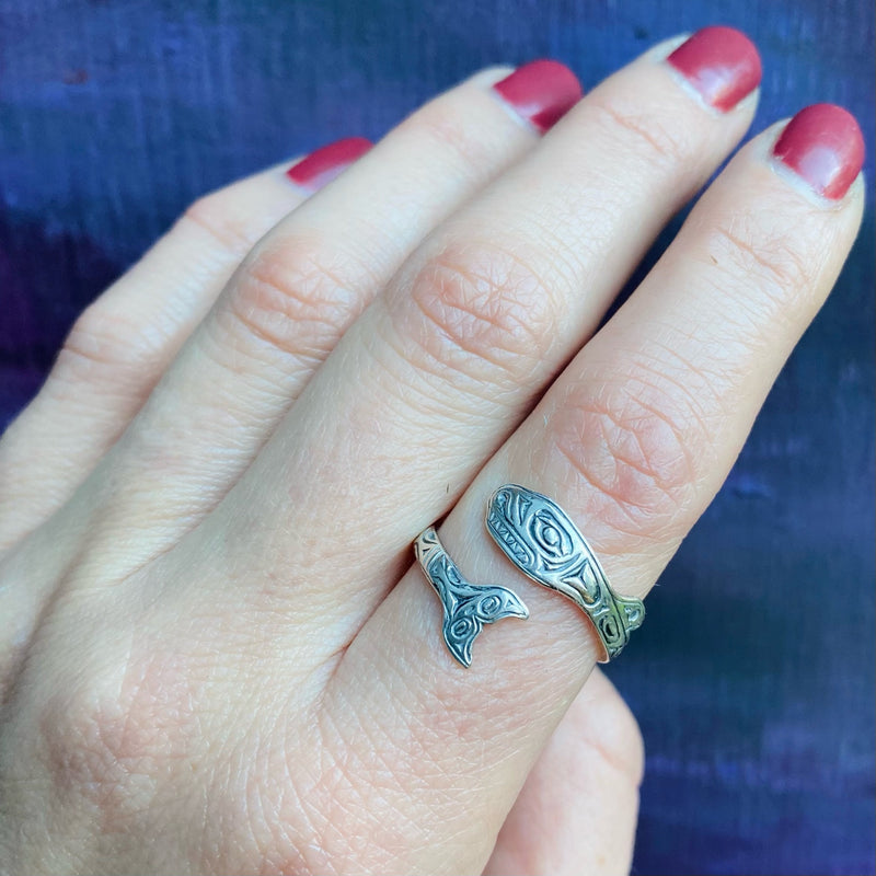 Killer Whale Engraved Sterling Silver Ring