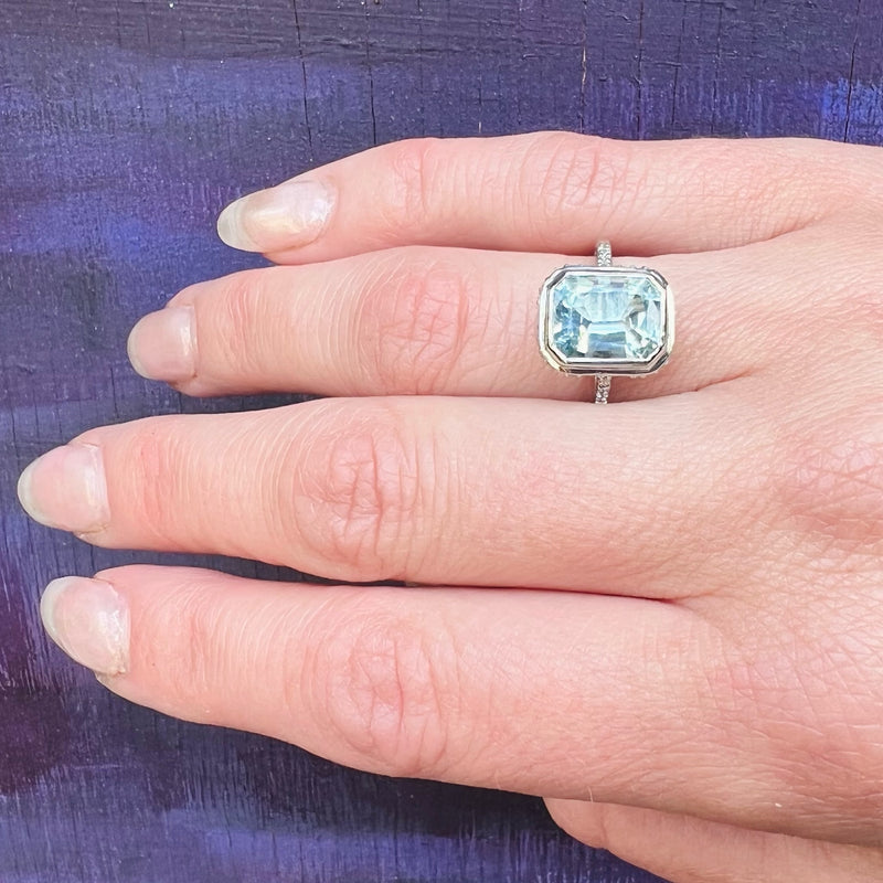 Limpid Aquamarine & Diamond Platinum Ring by 720