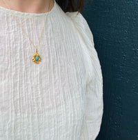 Art Nouveau Gold Iris Pendant with Turquoise & Pearl