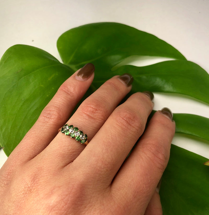 Green Garnet and OMC Diamond Ring