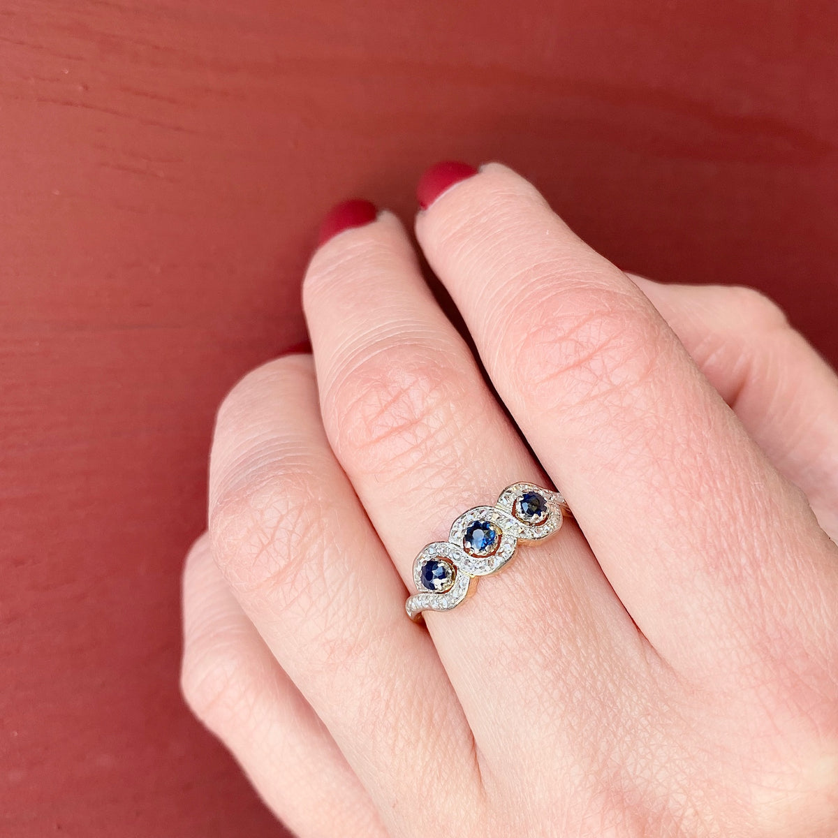 The French Triple Infinity Sapphire and Rose Cut Diamond Ring