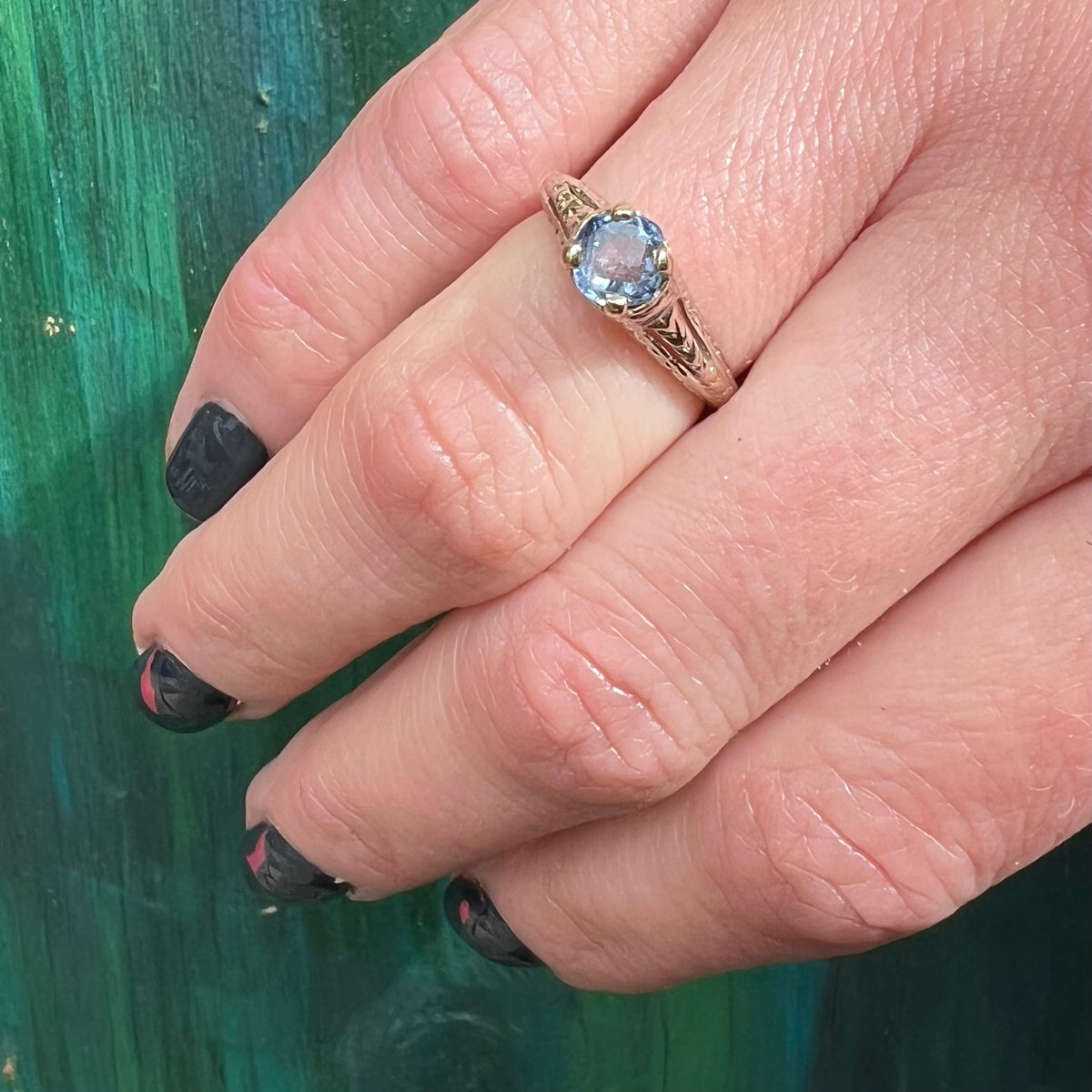 Filigreed White Gold & Sapphire Solitaire Ring