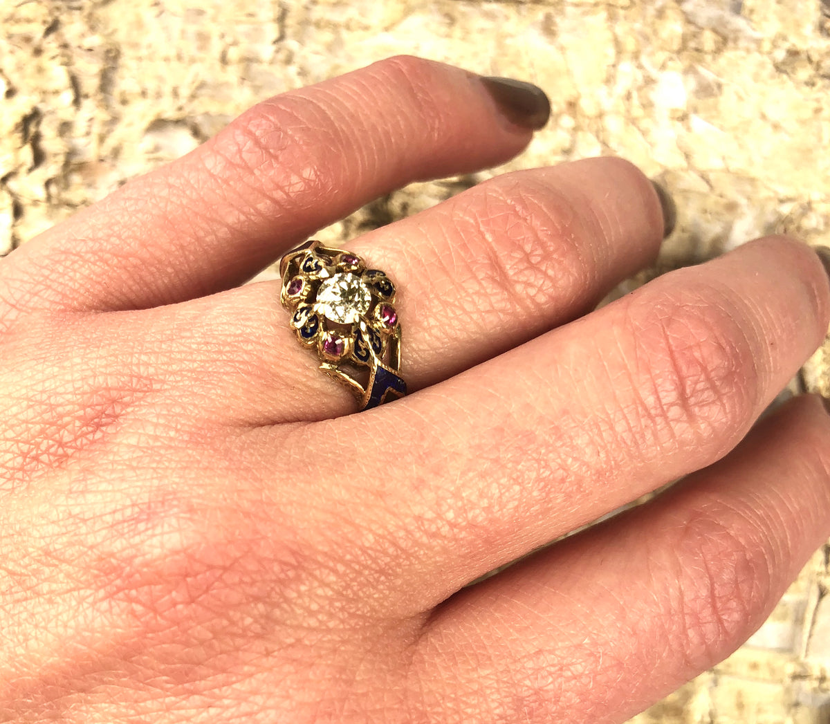 Diamond and Ruby 18k Gold French Ring