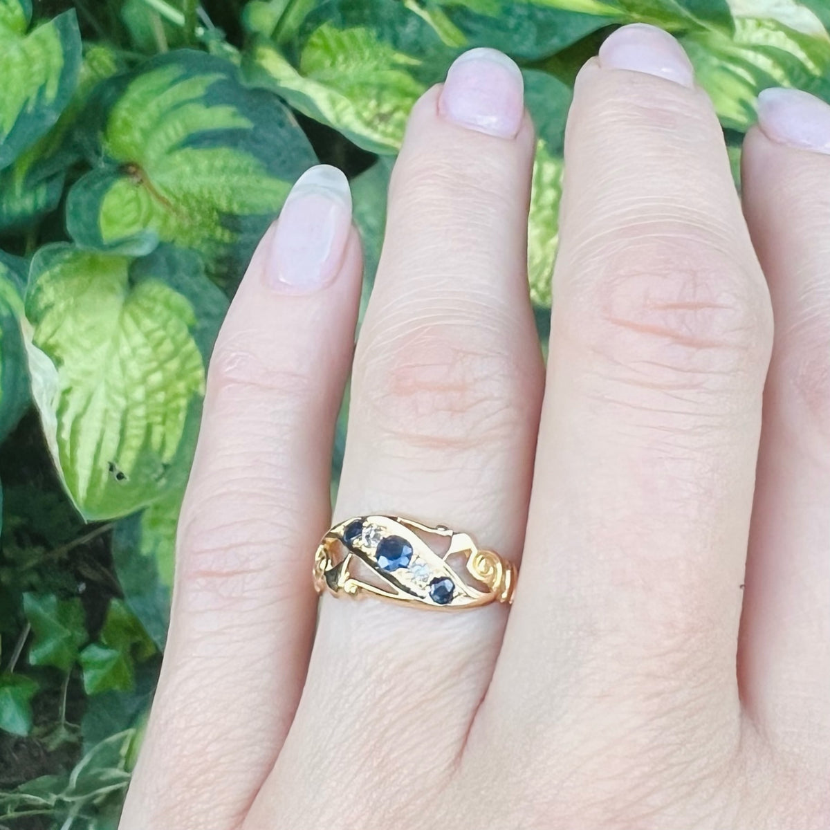 English Sapphire & Diamond Set 18ct Jaunty Band