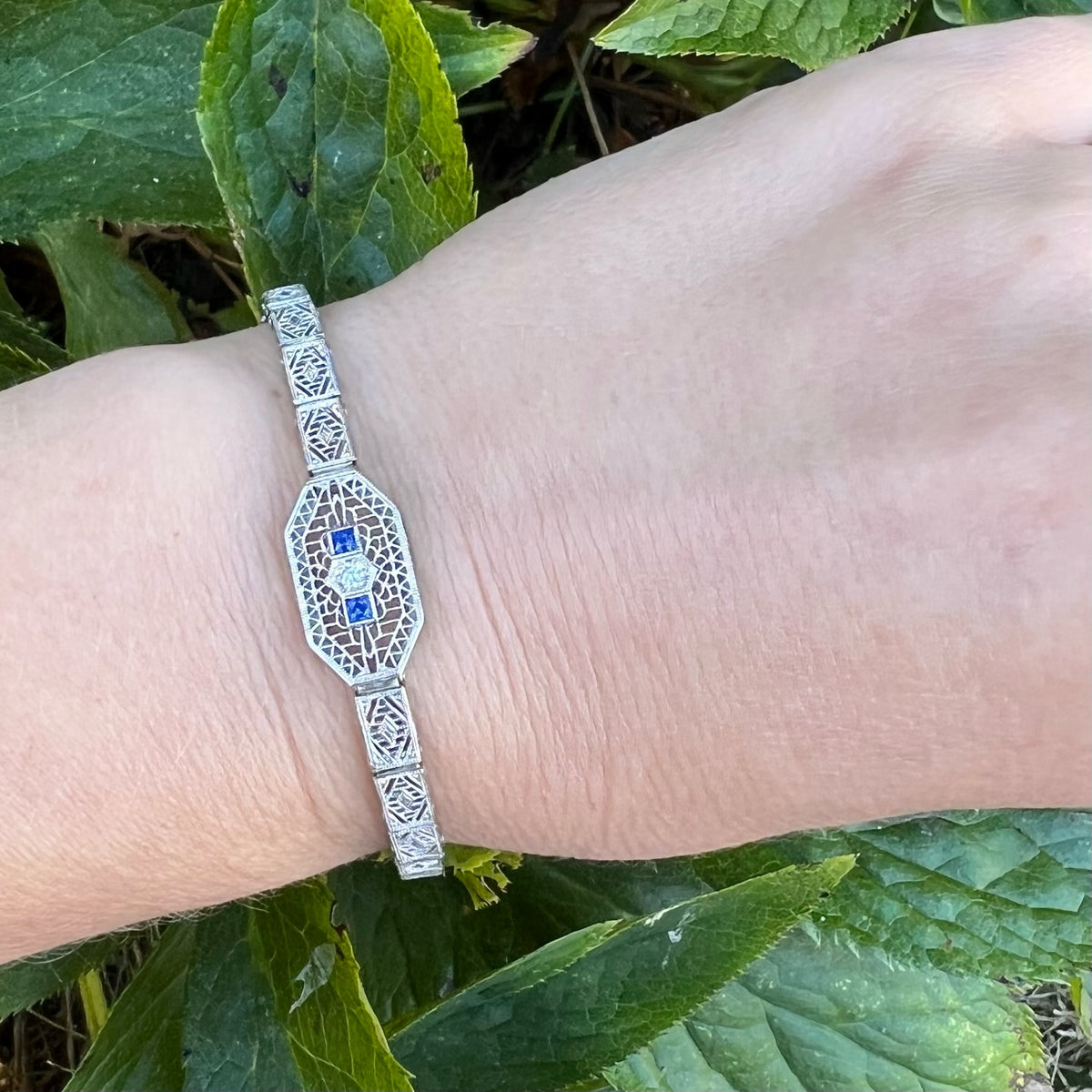 Fine Filigree Bracelet with Diamonds & French Cut Sapphires