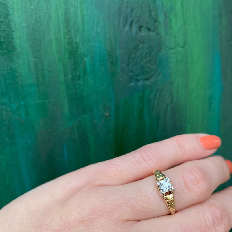 Pretty 1930s Engraved Diamond Engagement Ring