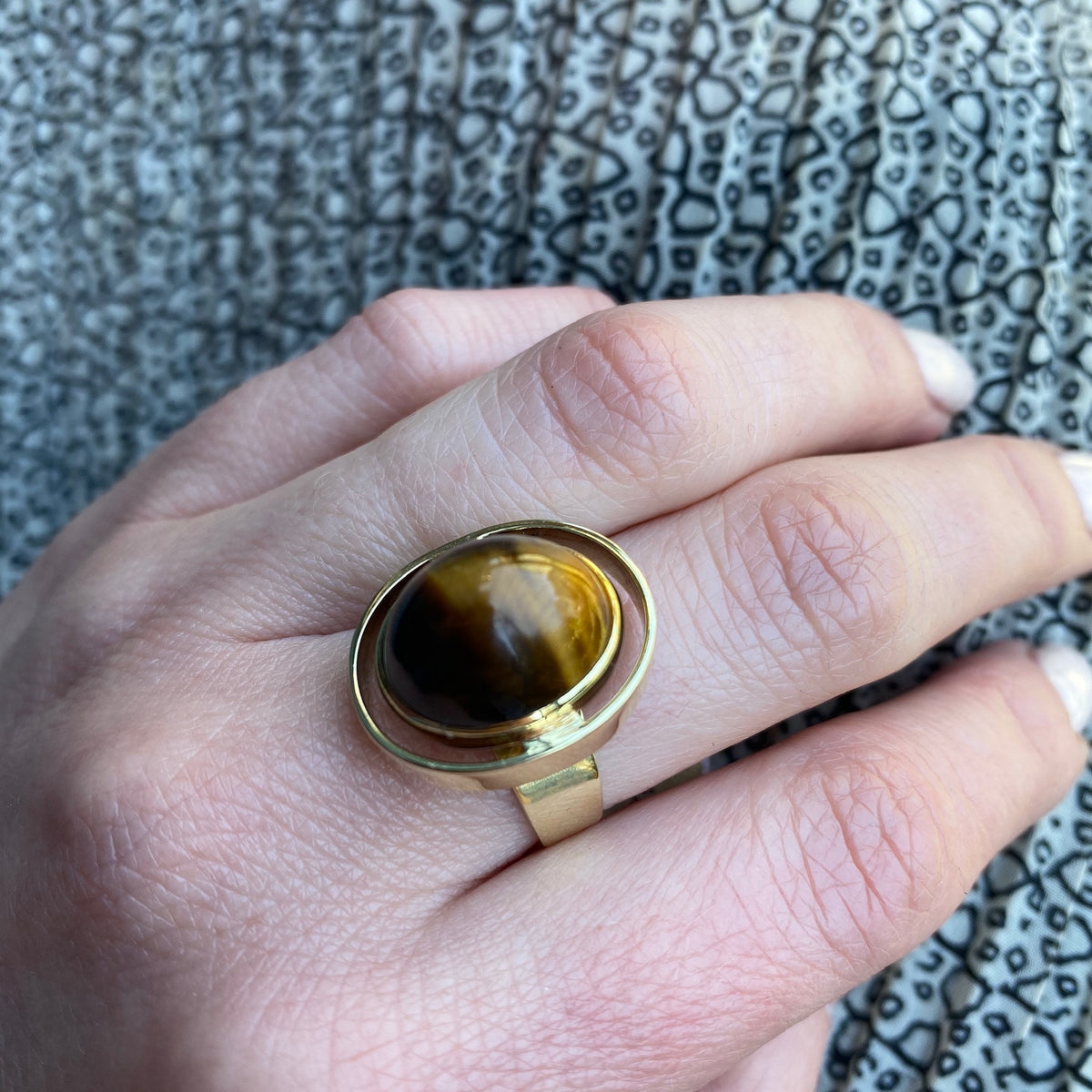 Mid Century Tigers Eye Ring in Bold Gold
