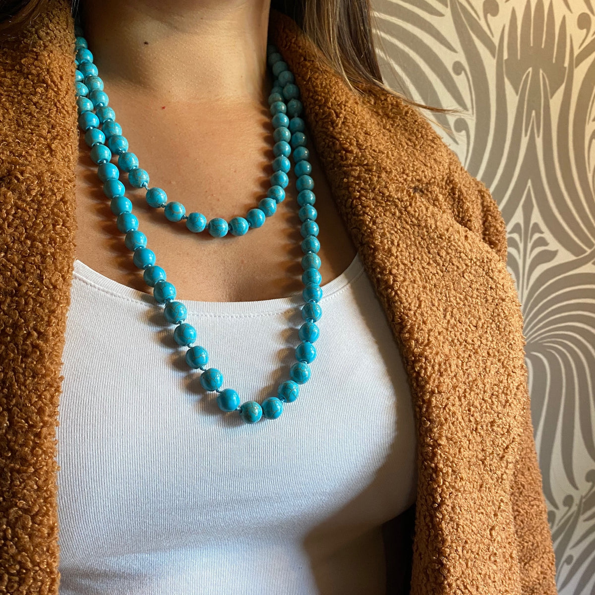 Long Turquoise Pâte de Verre Beaded Necklace