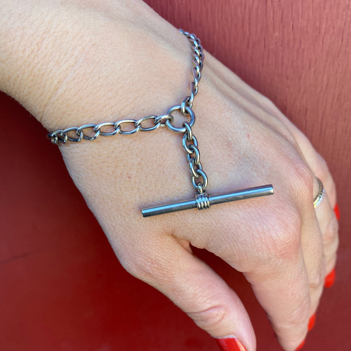 Silver & Steel Chain Bracelet with T-Bar