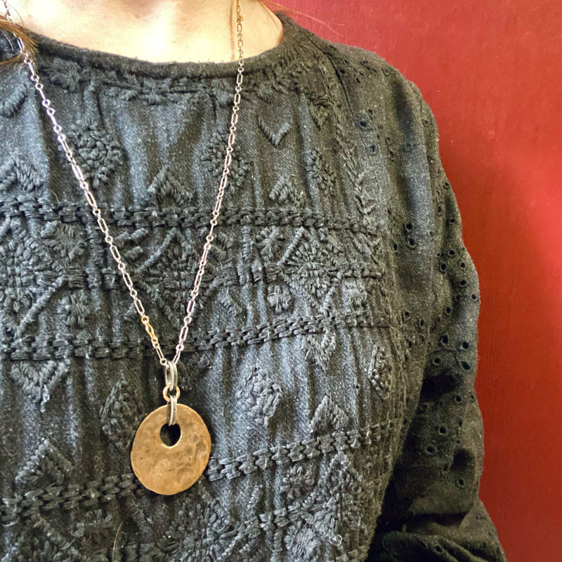 Ancient Copper Pendant on Mixed Metal Chain by Ancient Influences