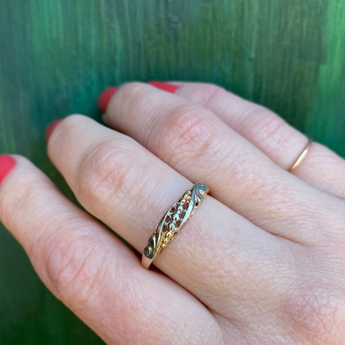 Beautifully Sculpted Two Tone Asymmetric Wedding Band