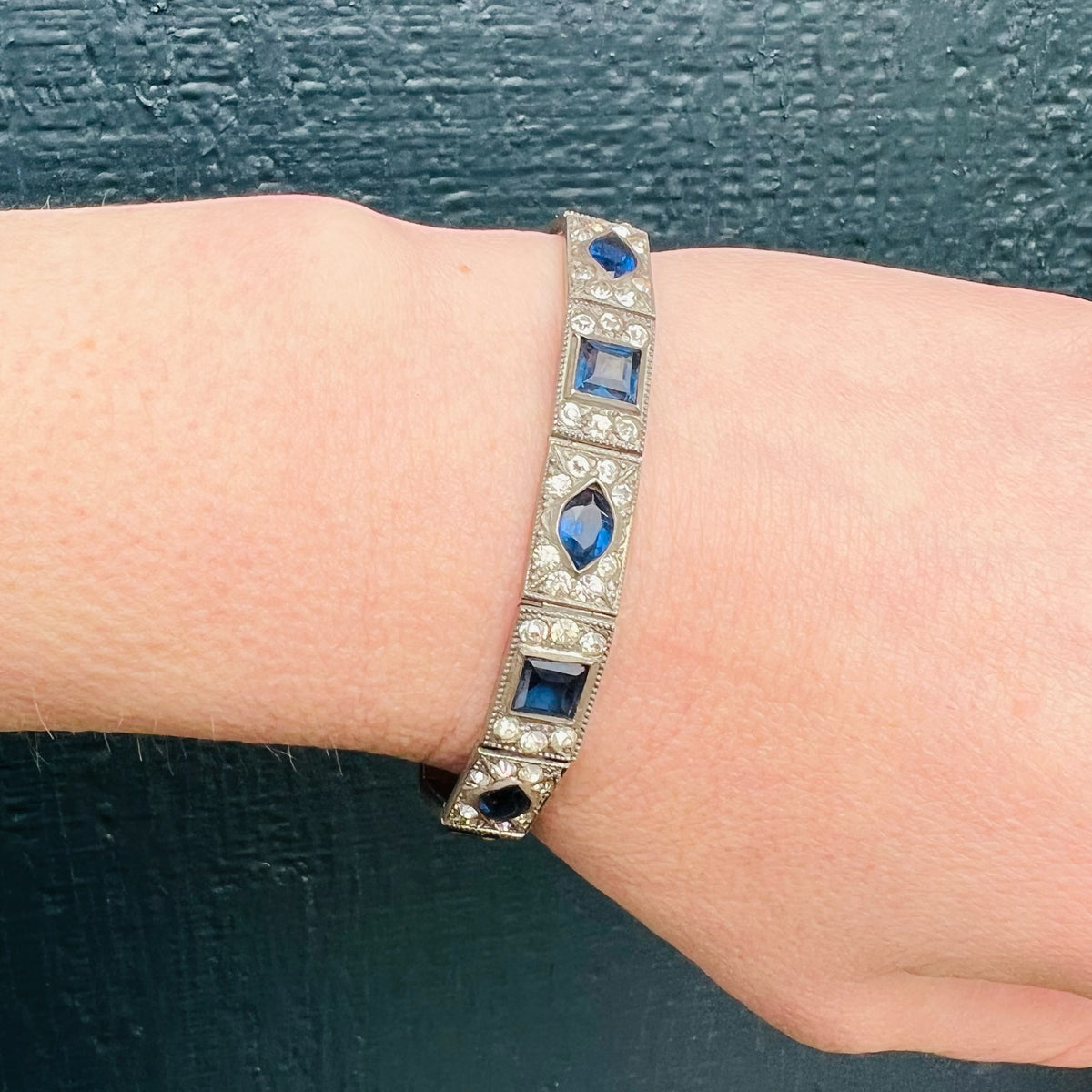 Art Deco Blue & White Paste Line Bracelet