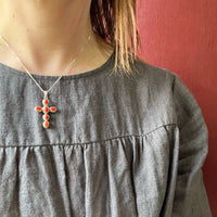 Deep Red Gem in Silver Cross Necklace