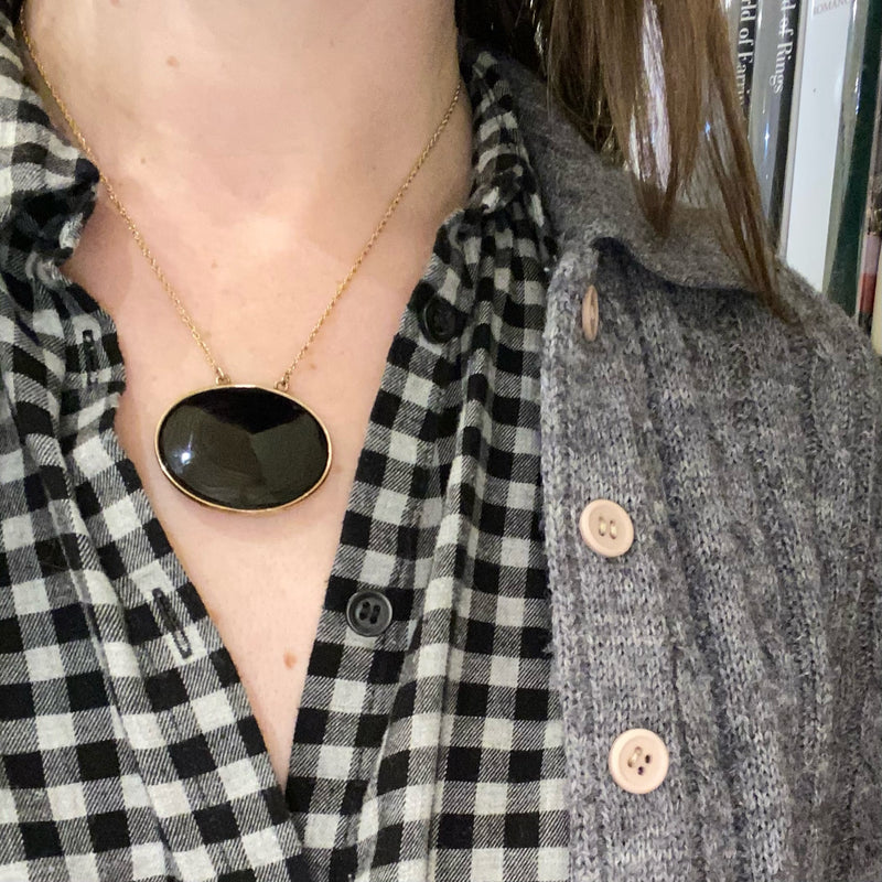 Refined Black & Brass Georgian Agate Pendant