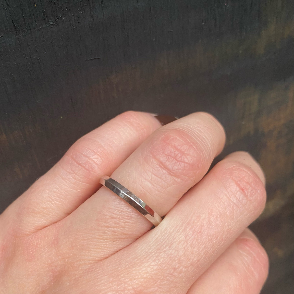 Knife Edge Wedding Band in Recycled White Gold