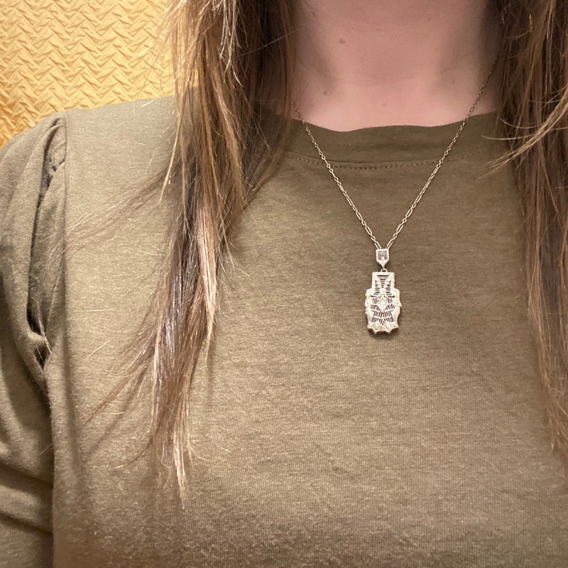 Filigree and Diamond Art Deco Necklace