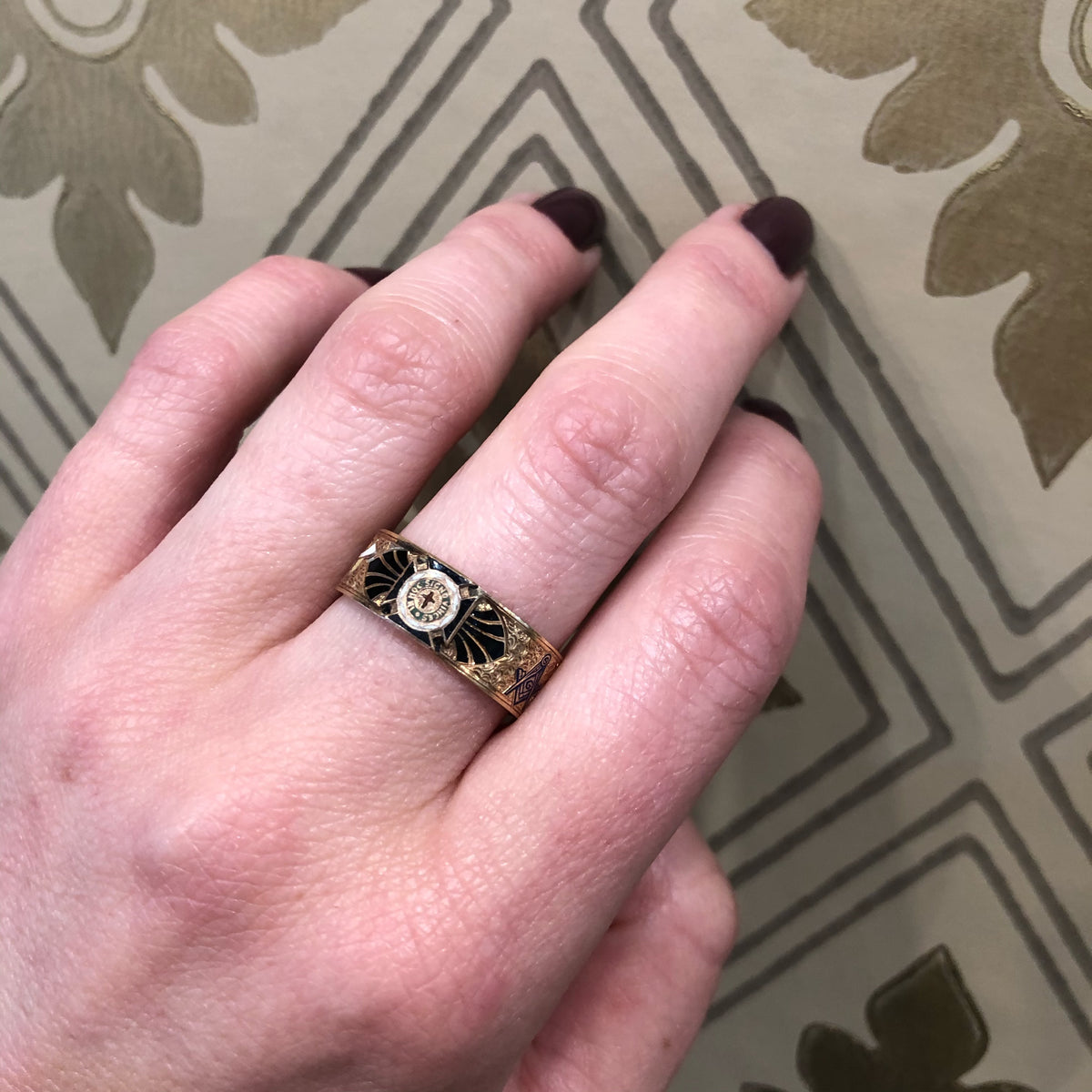 Elaborately Enameled Vintage Masons Ring