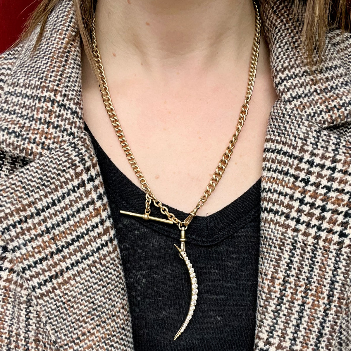 Dazzling Antique Diamond Crescent Moon Pendant