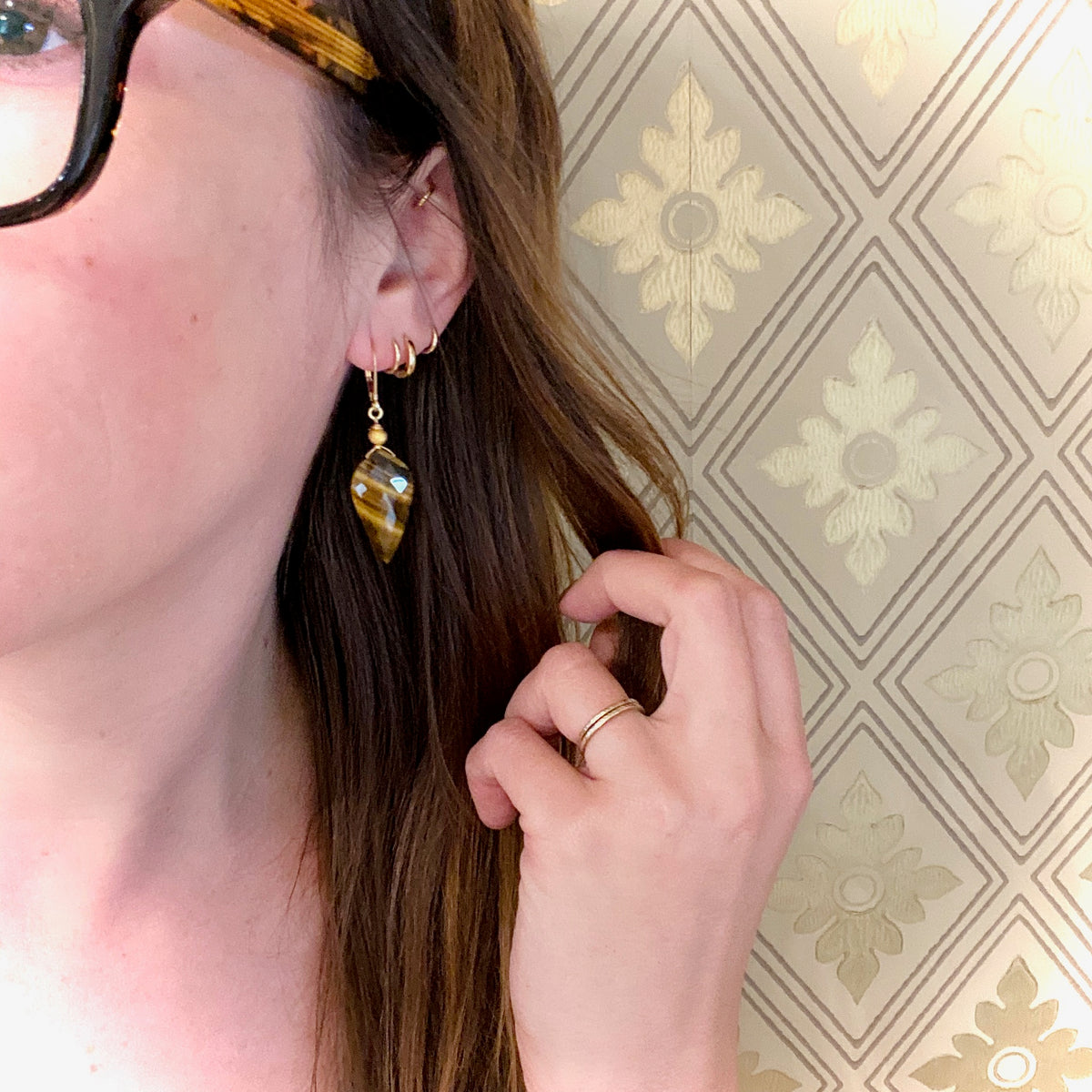 Tigers Eye Drop with Handmade 18k Bits Earrings by brunet