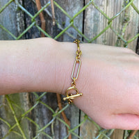 Elegant Trombone Link Bracelet with Toggle Clasp