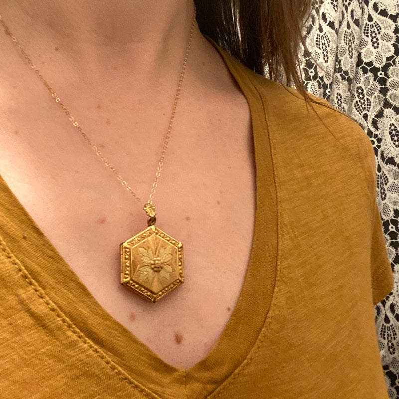 Vintage Octagonal Locket with Rose
