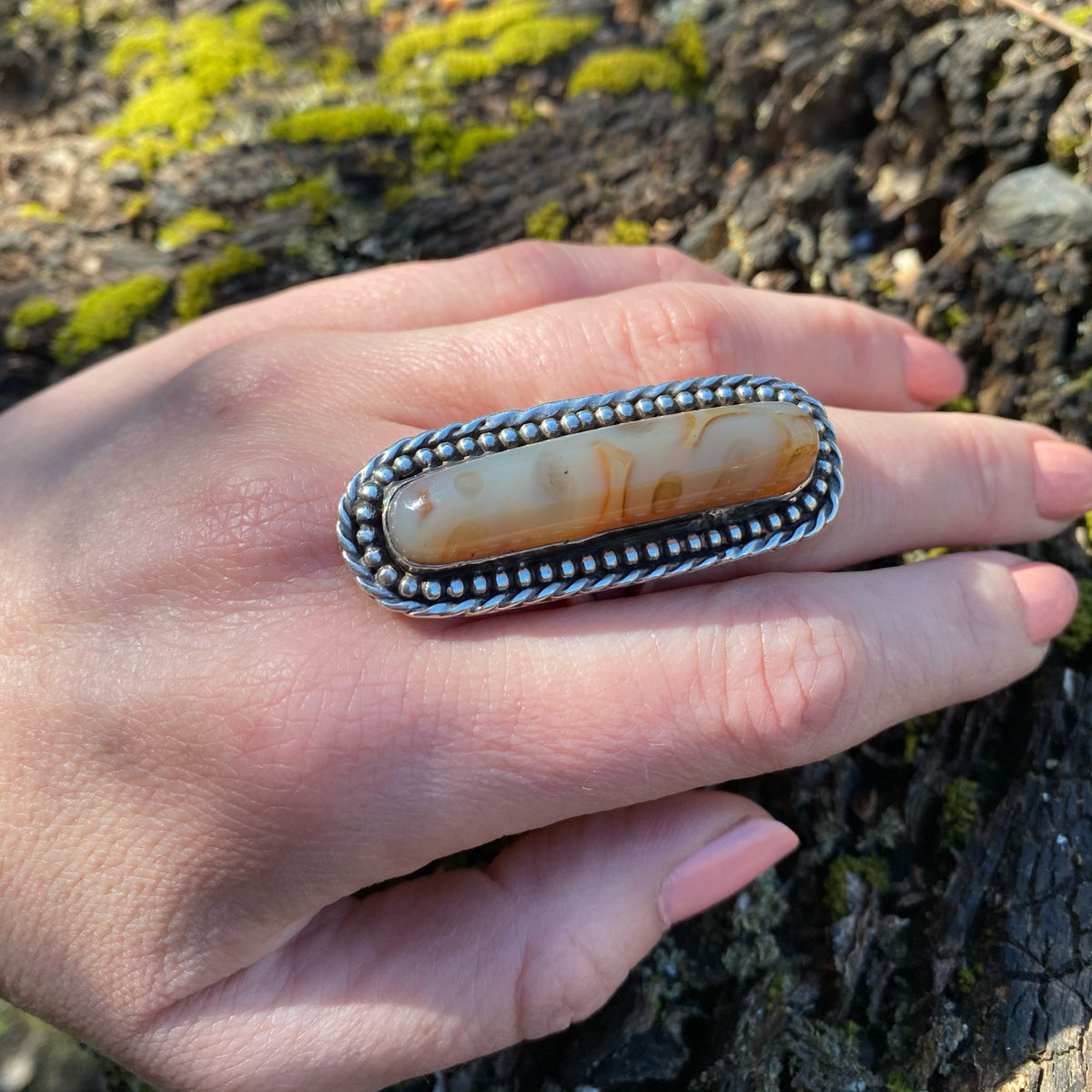 Leopard Agate Sugar Loaf Knuckleduster Ring