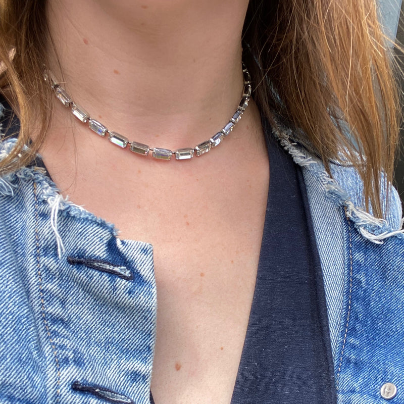 Elegant Emerald Cut Rhinestone Choker