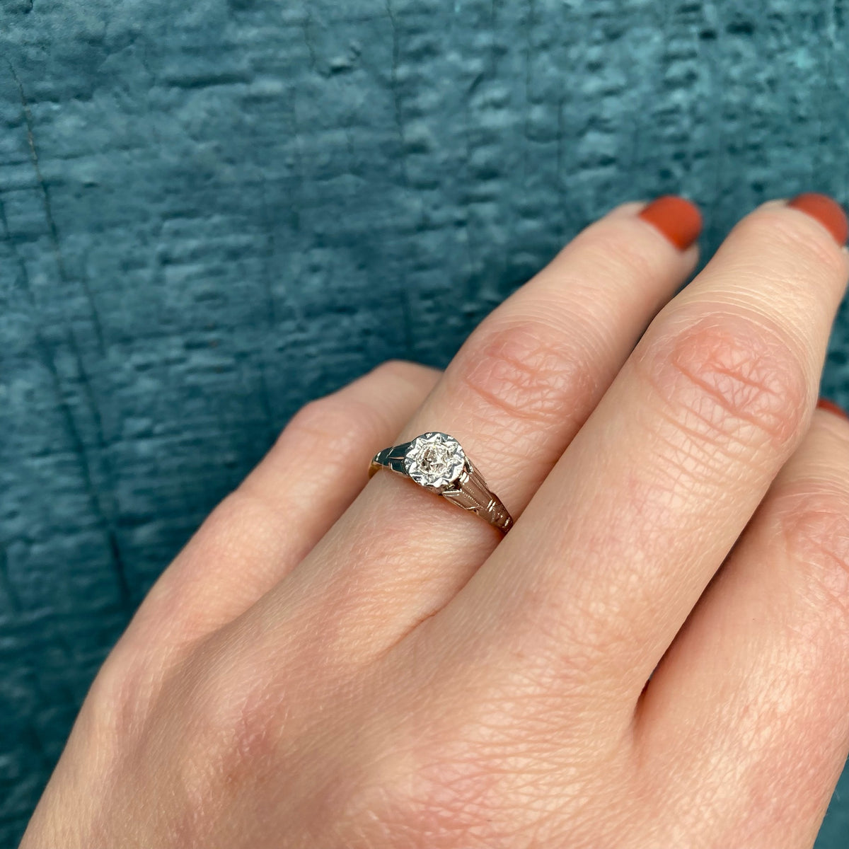 Sun Set Diamond Art Deco Engagement Ring