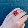 1950s Carved Red Daisy Ring in 18k